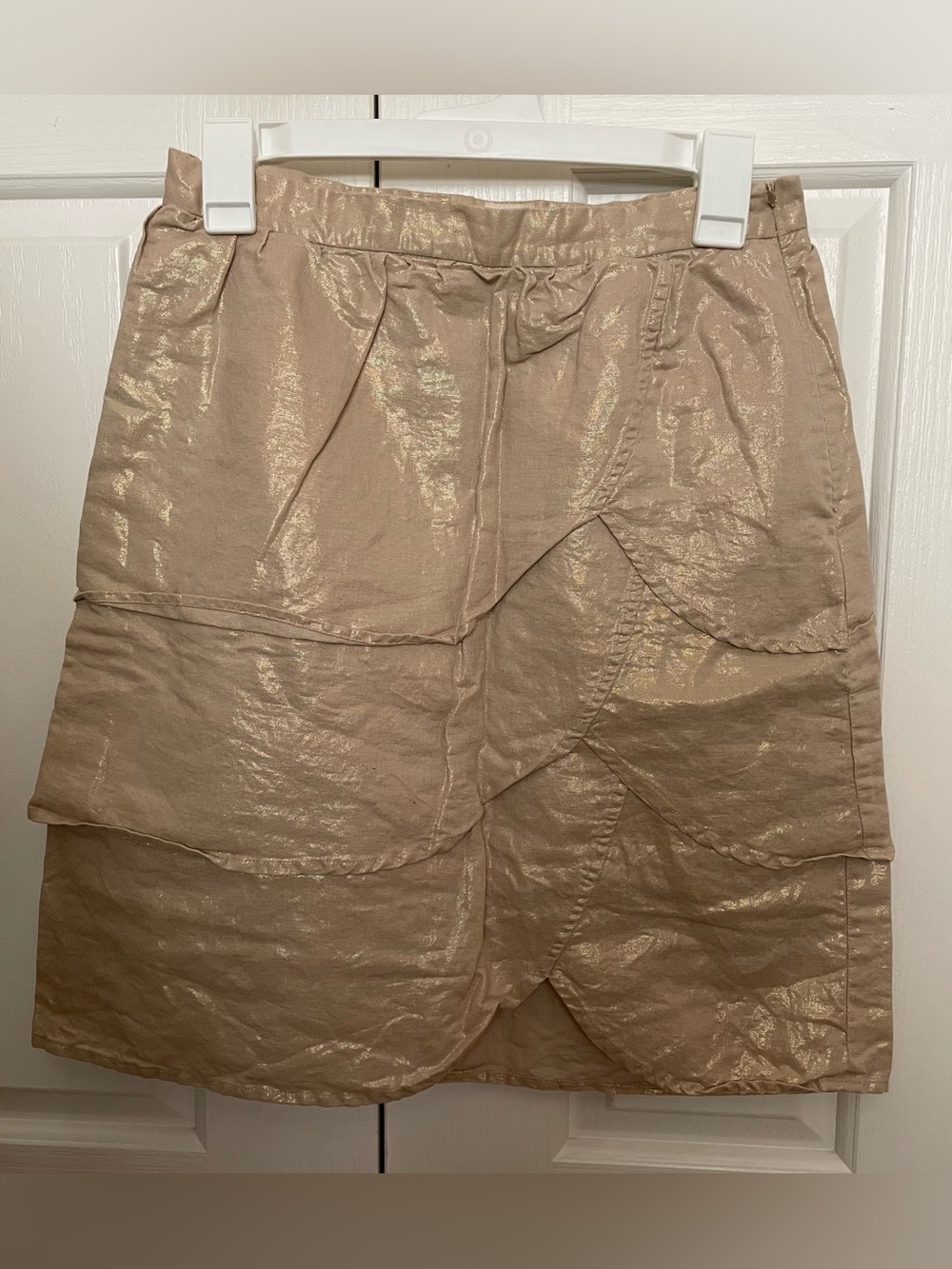 Anthropologie Edme & Esyllte | Shimmery Tiered Metallic Gold Beige Skirt